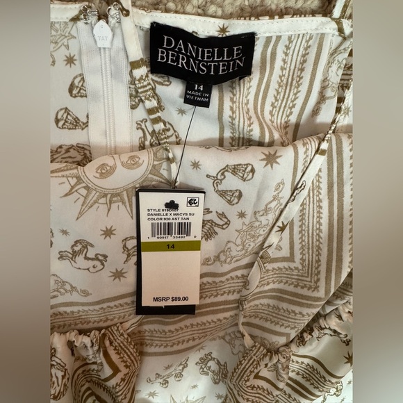 Danielle Bernstein Cream and Brown Zodiac Patterned Mini Dress Size 14. E47 - Picture 13 of 13